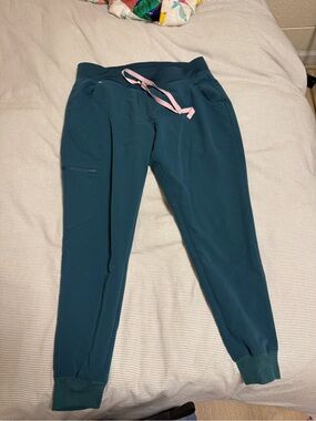 FIGS Teal Jogger Pants with Pink Drawstring (Carribean??)